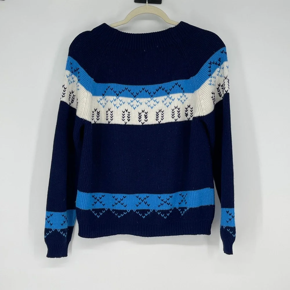 Vintage JCPenney Boys Acrylic Sweater‎ Blue White Geometric Size L Christmas